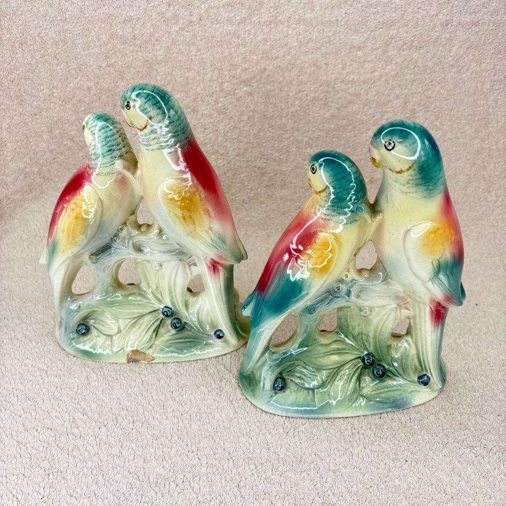 Vintage Spaulding China Co Parakeet Bird Figurine Set 1950s Lovebirds VTG Retro - Picture 5 of 14